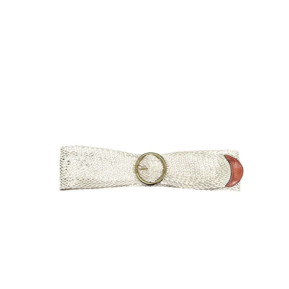 Gap Woven Braided Belt Womens 31 Cream White Genuine Leather Brass Buckle USA